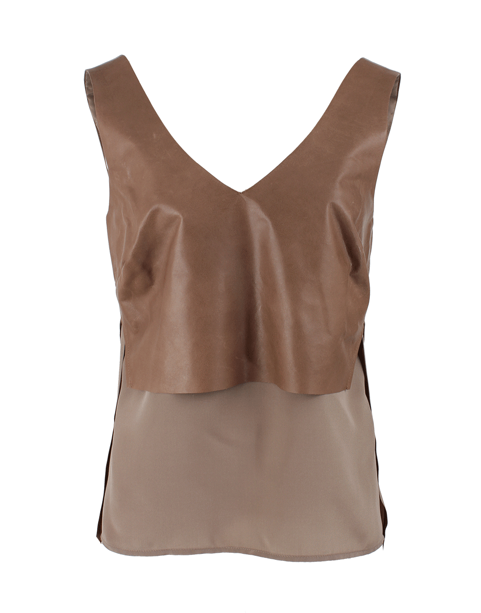 VERONICA BEARD-Leather Layered V-Neck Tank Top-