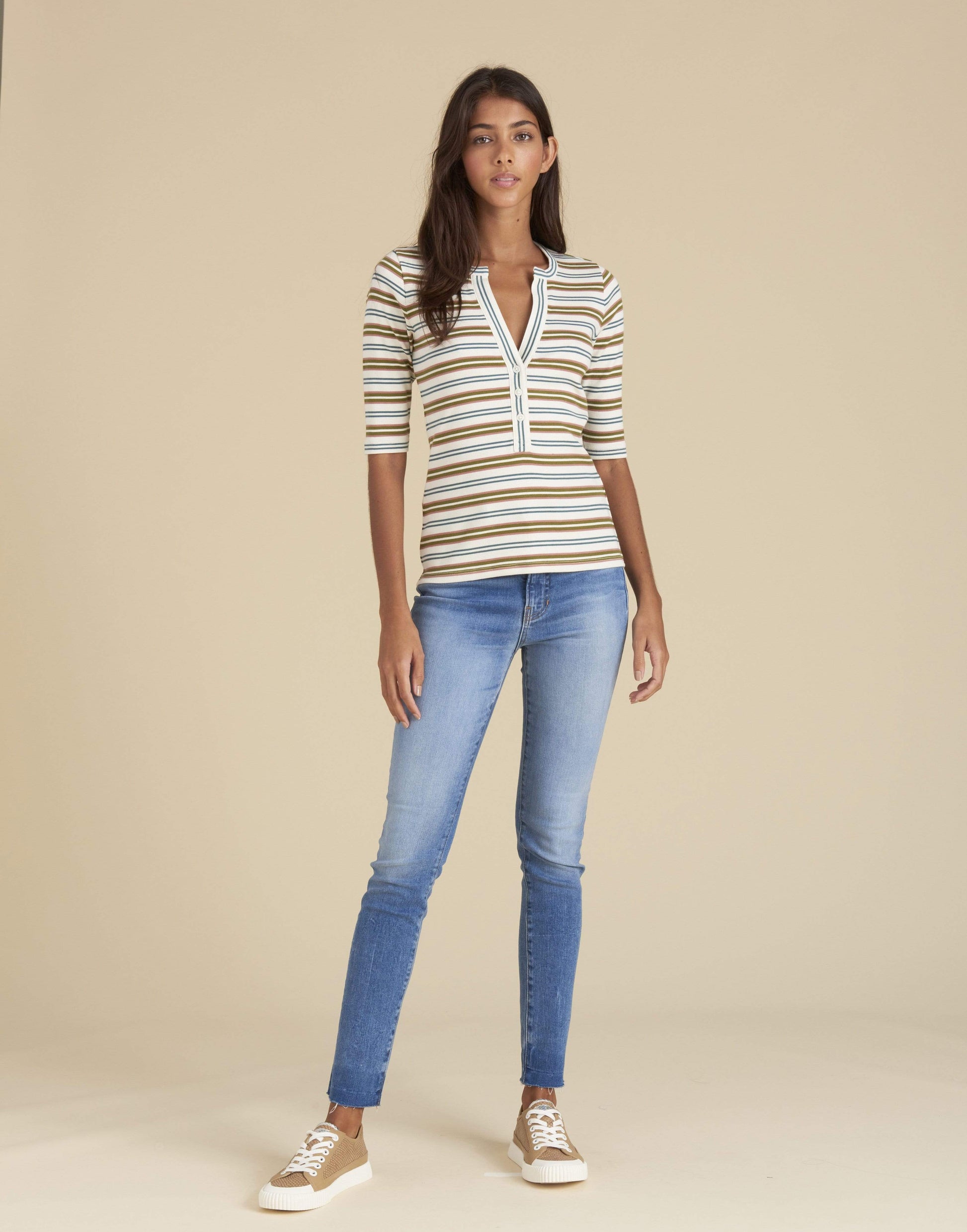 VERONICA BEARD-Ophelie Striped Henley Top-