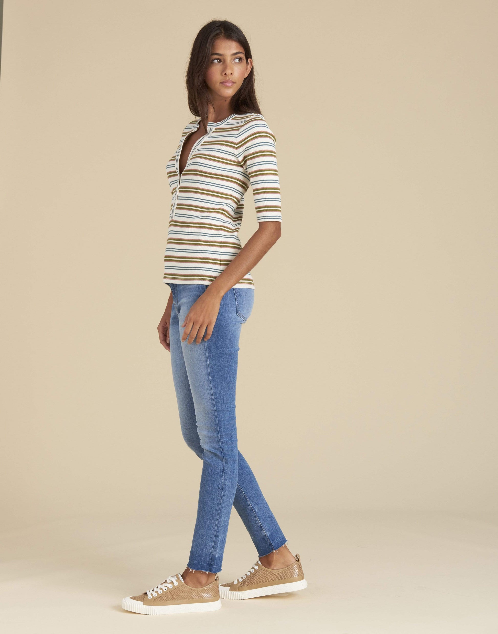 VERONICA BEARD-Ophelie Striped Henley Top-