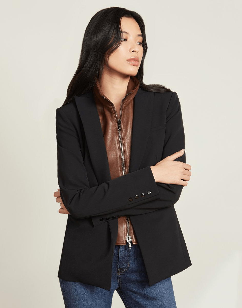 VERONICA BEARD-Leather Turtleneck Dickey-BROWN