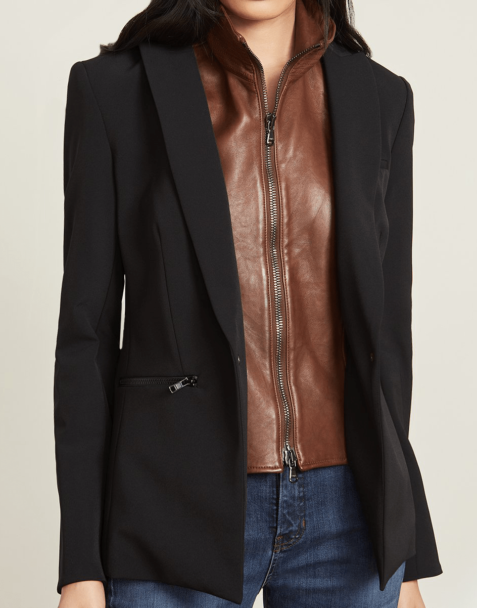 VERONICA BEARD-Leather Turtleneck Dickey-BROWN