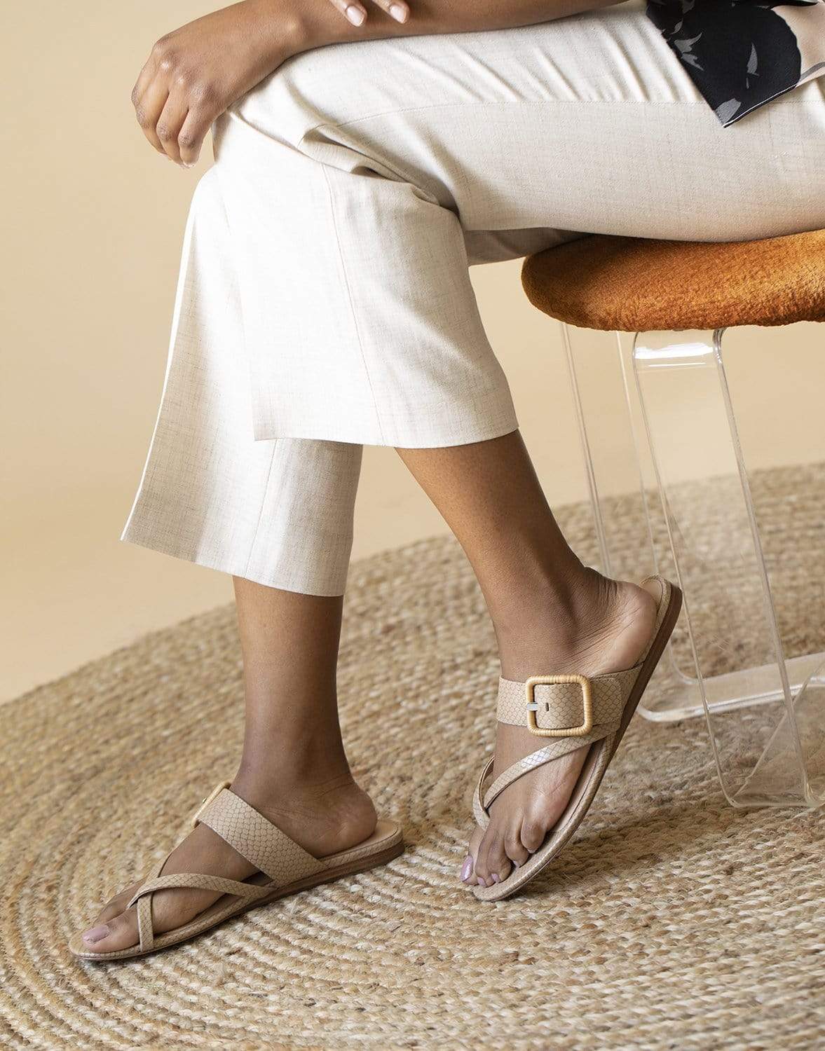VERONICA BEARD-Salva Snake-Print Buckle Flat Sandals-