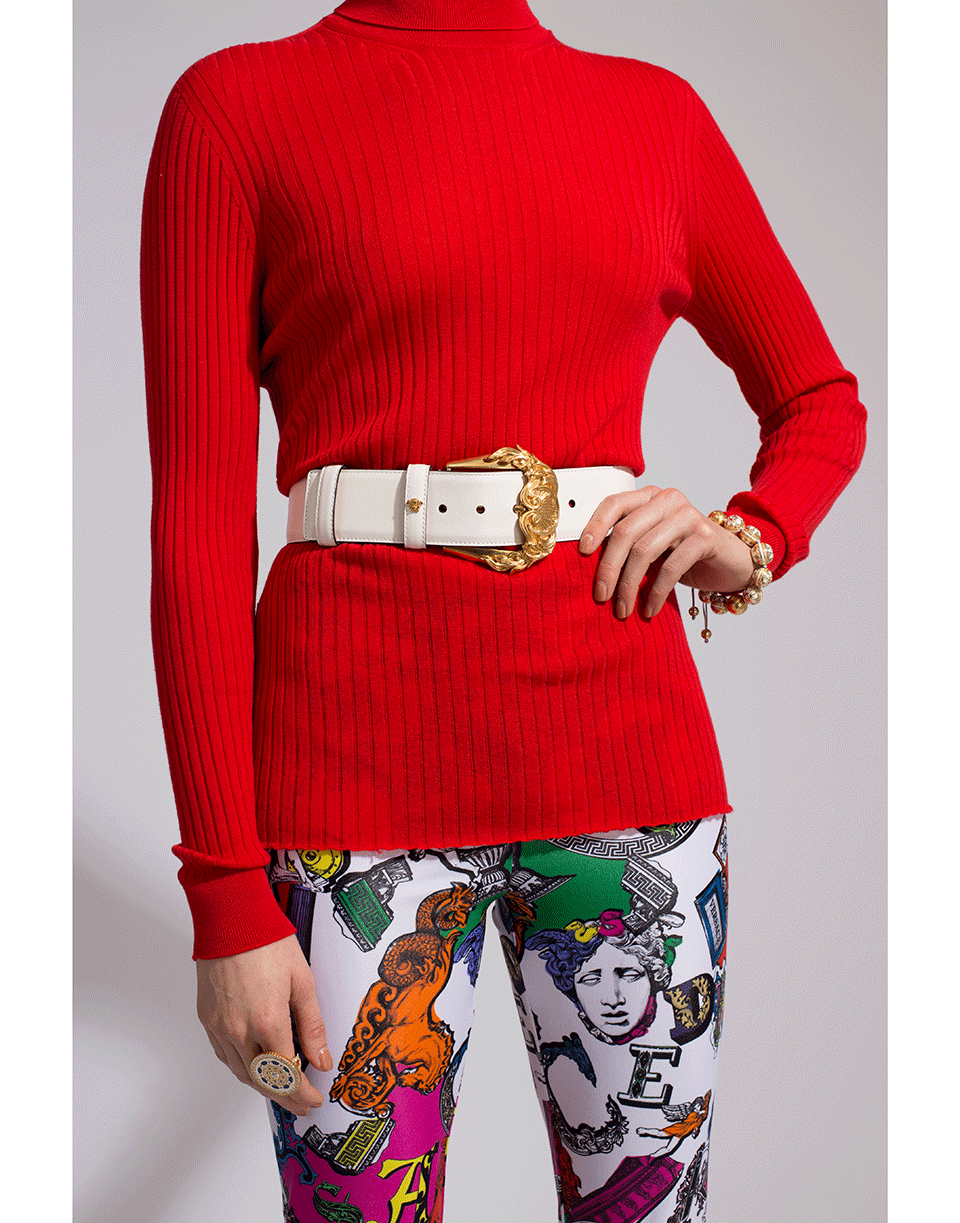 VERSACE-Gold Buckle Wide Leather Belt-