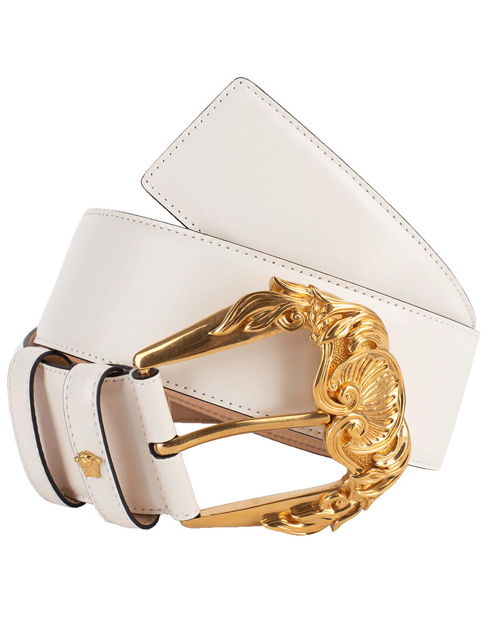 VERSACE-Gold Buckle Wide Leather Belt-