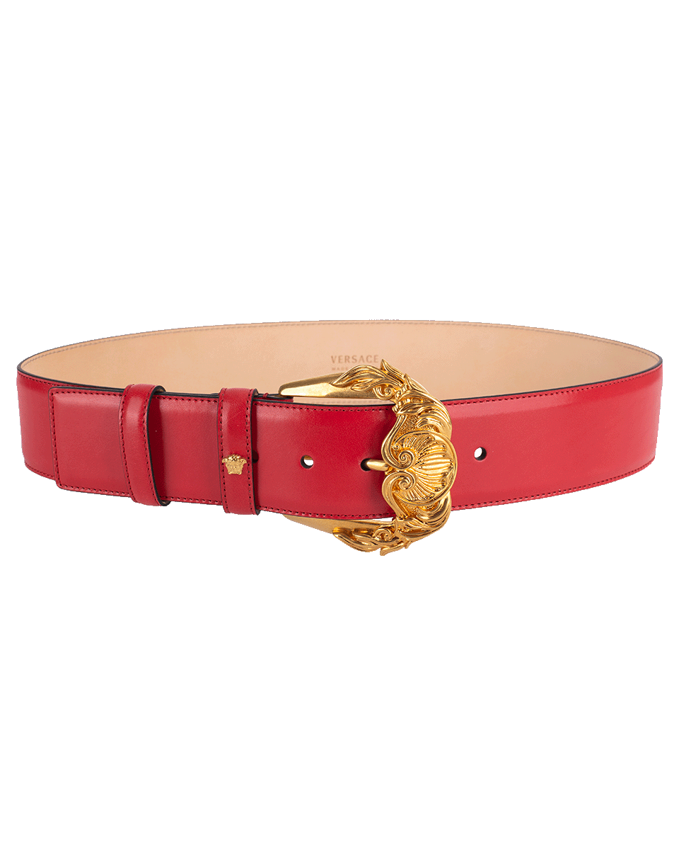 VERSACE-Gold Buckle Wide Leather Belt-