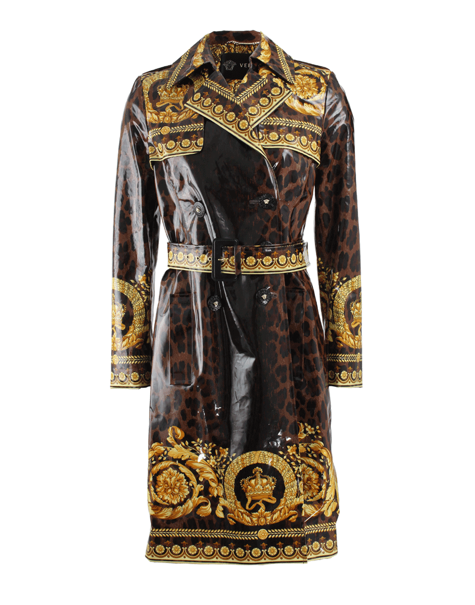 VERSACE-Printed Belted Trench Coat-