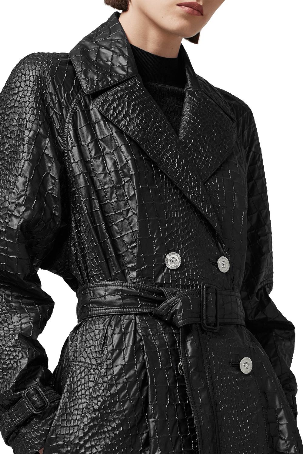VERSACE-Croc-Lacquered Cloquet Trench Coat-