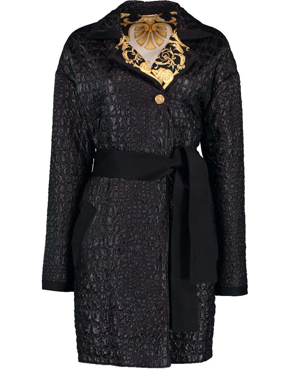 VERSACE-Reversible Belted Coat-BLACK