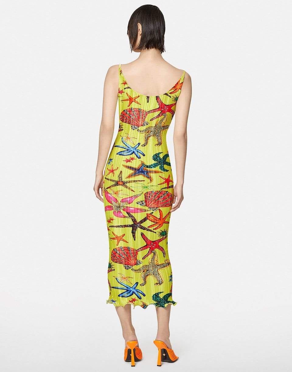 VERSACE-Trésor De La Mer Print Pleated Midi Dress-