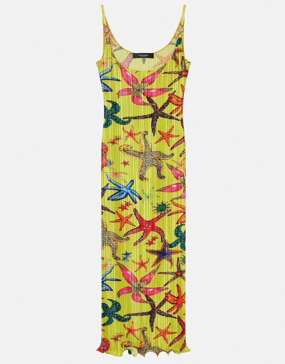 VERSACE-Trésor De La Mer Print Pleated Midi Dress-