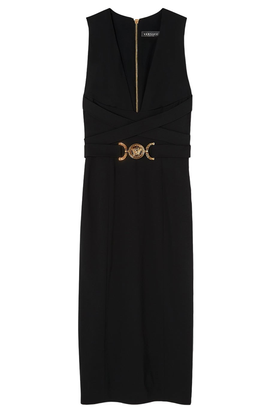 VERSACE-Deep V Midi Dress-BLACK
