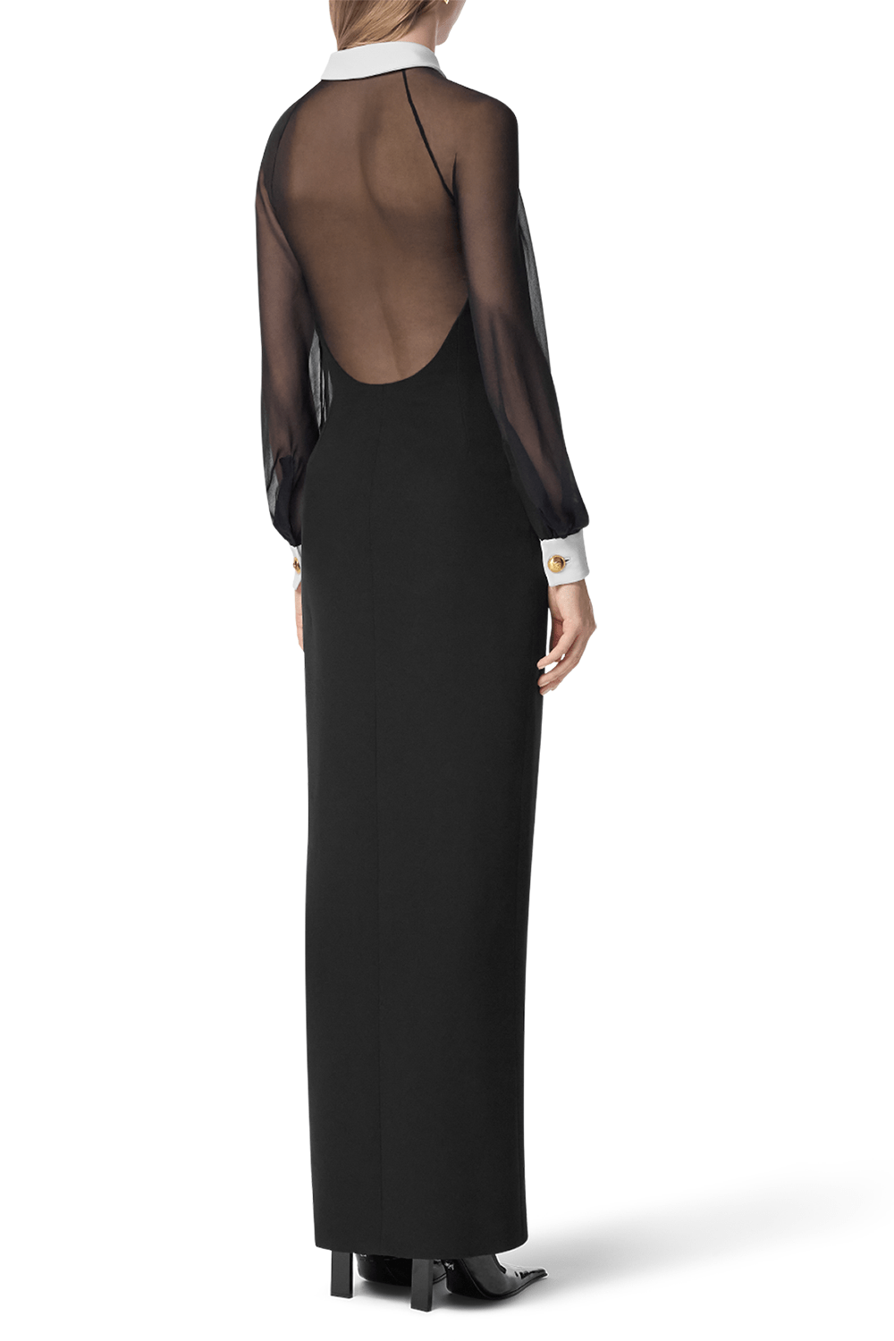 VERSACE-Long Sleeve Button Dress-BLACK
