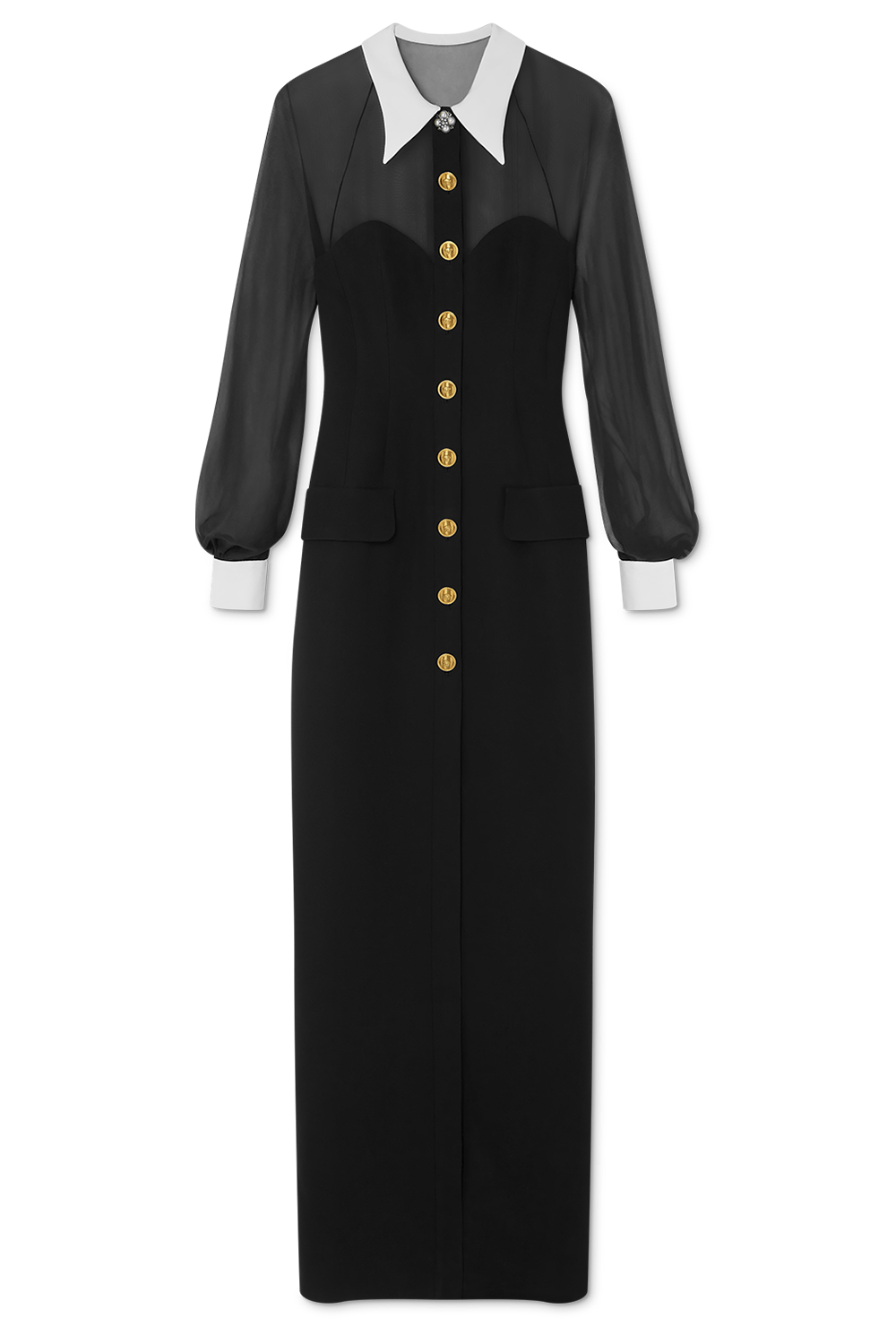VERSACE-Long Sleeve Button Dress-BLACK