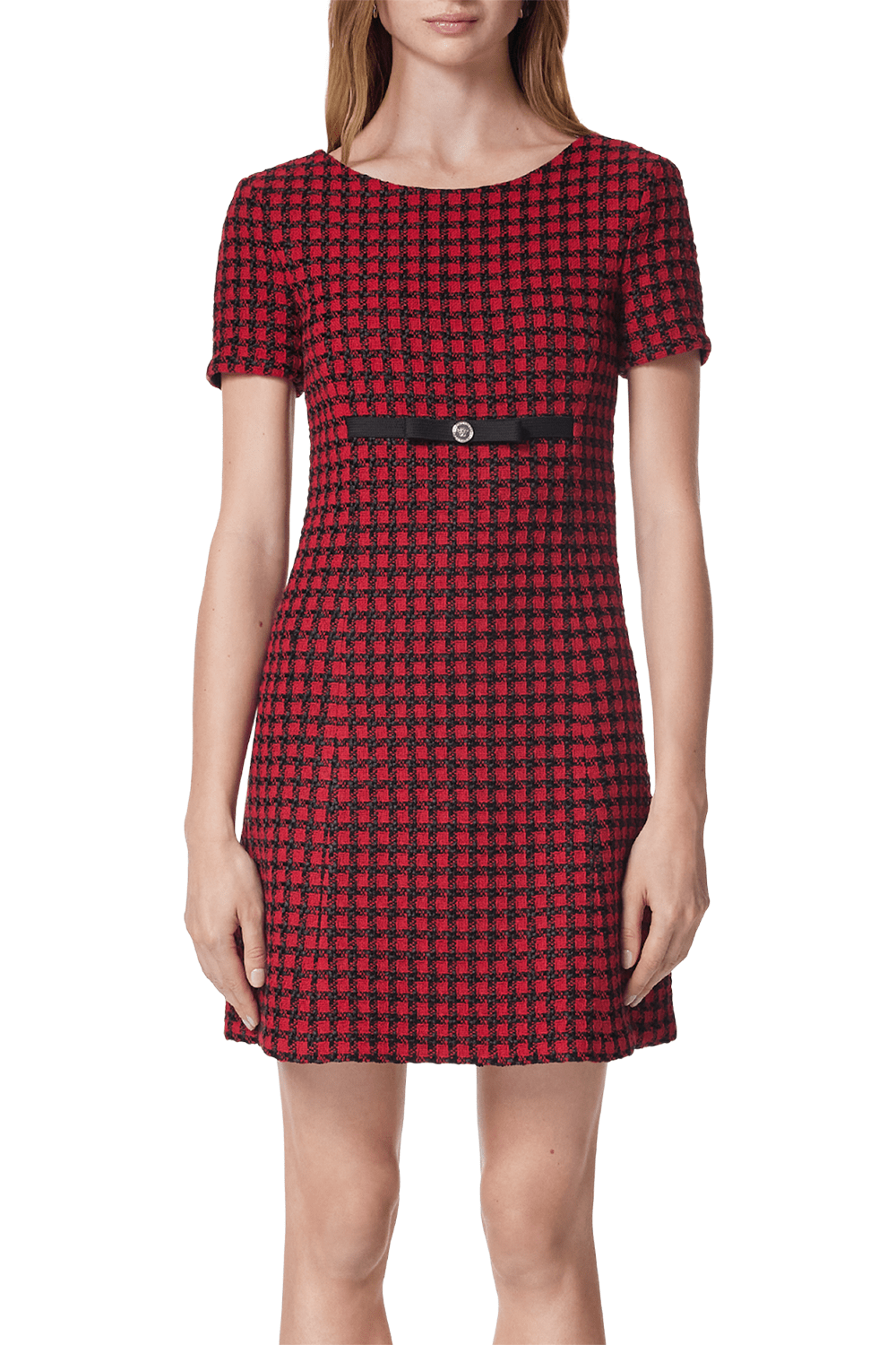 VERSACE-Windowpane Short Sleeve Dress-
