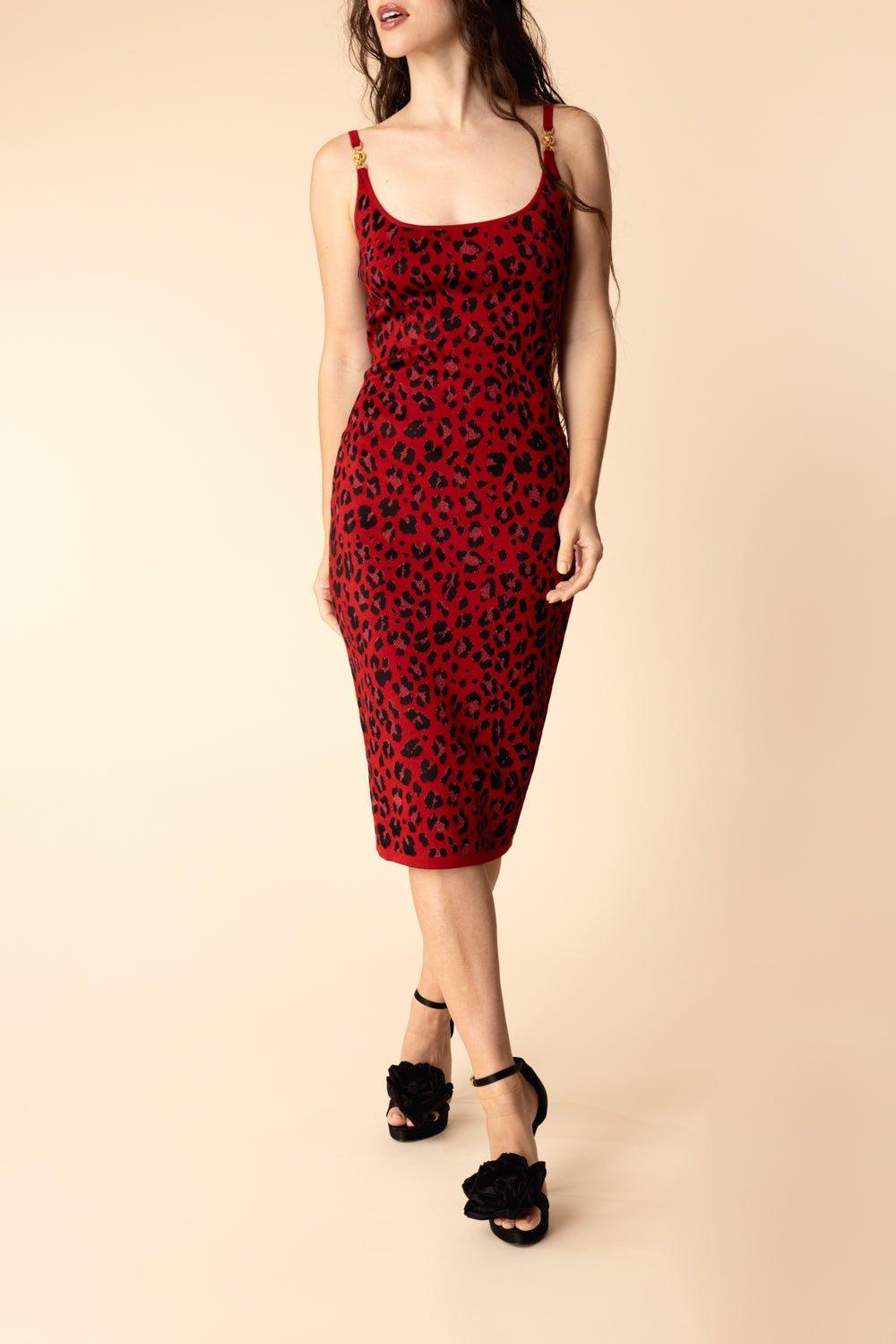 VERSACE-Animal Print Midi Dress-