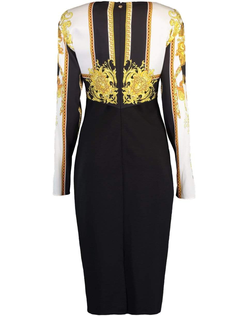 VERSACE-Long Sleeve V-Neck Baroque Top Dress-NERO/ORO