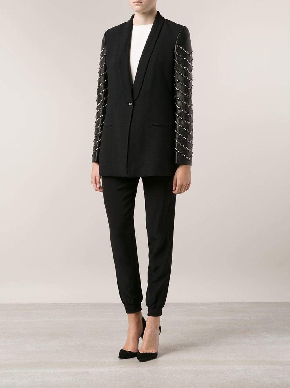VERSACE-Leather Sleeved Blazer-