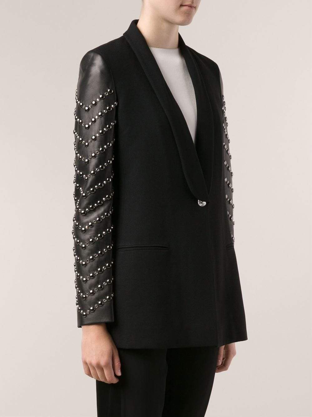 VERSACE-Leather Sleeved Blazer-