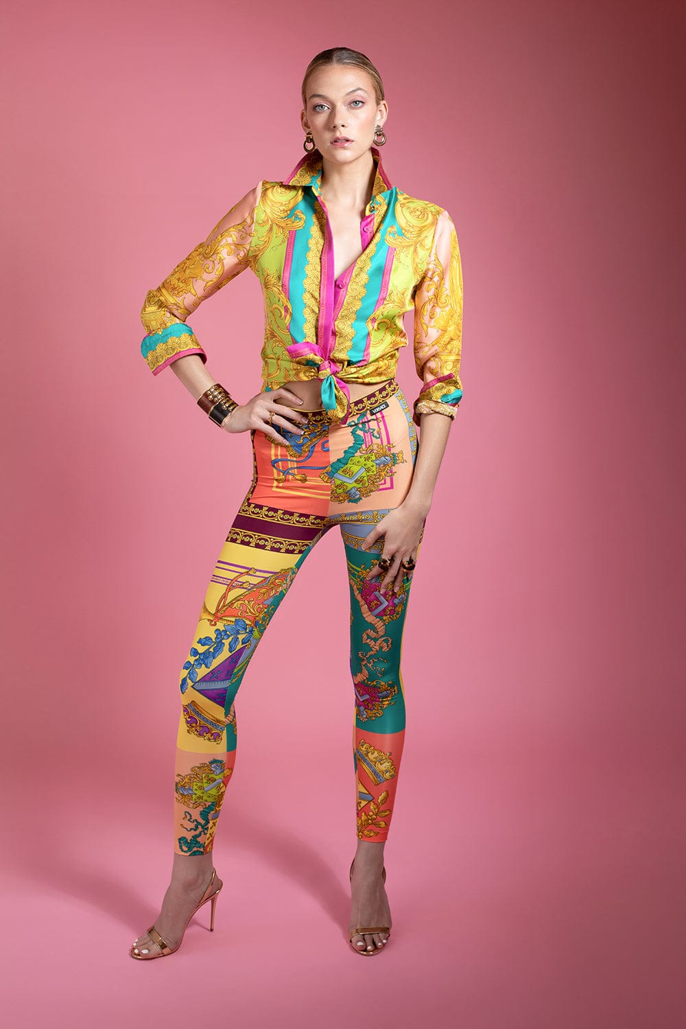 VERSACE-Patchwork Lycra Leggings-