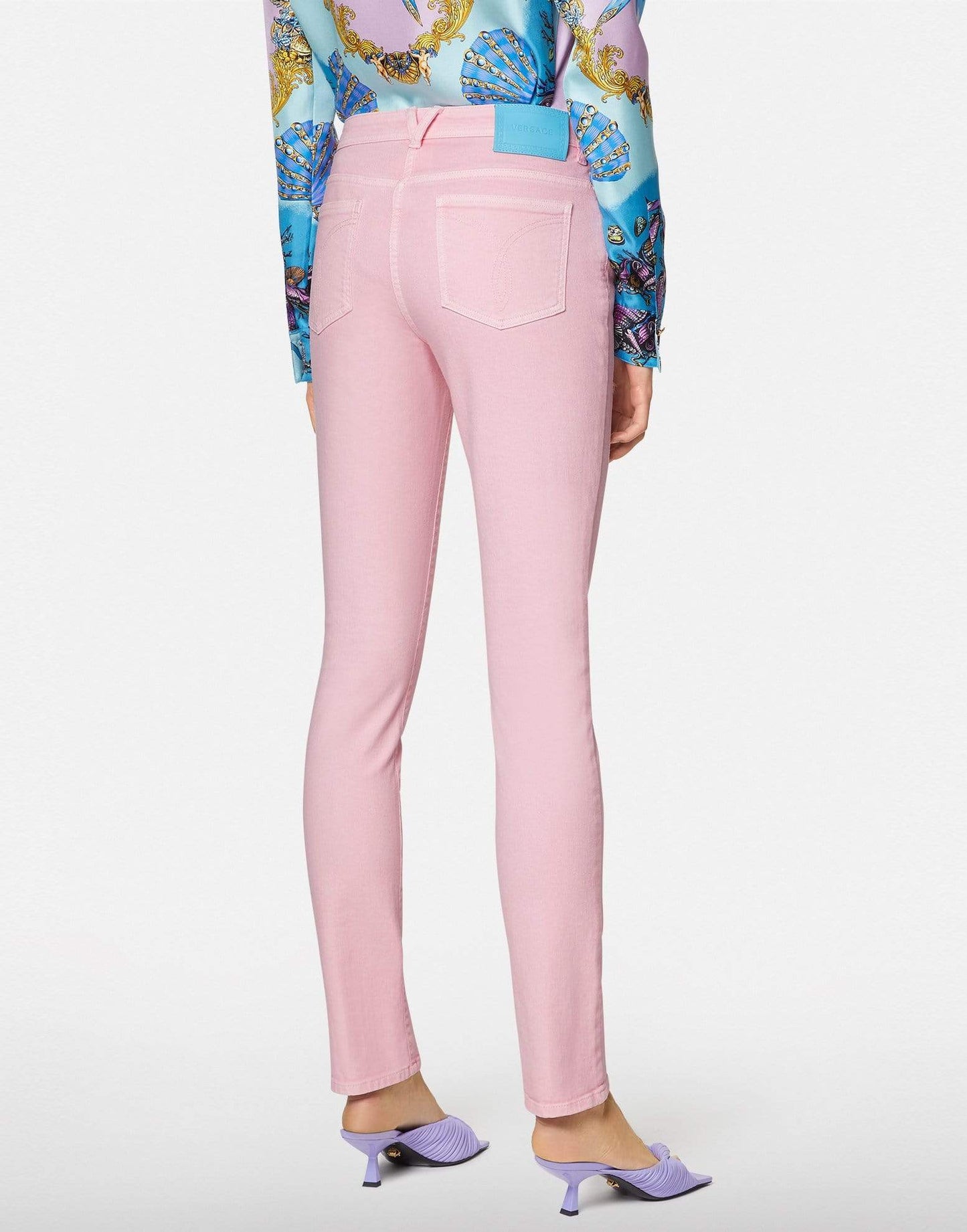 VERSACE-Pastel Pink Straight Leg Jeans-