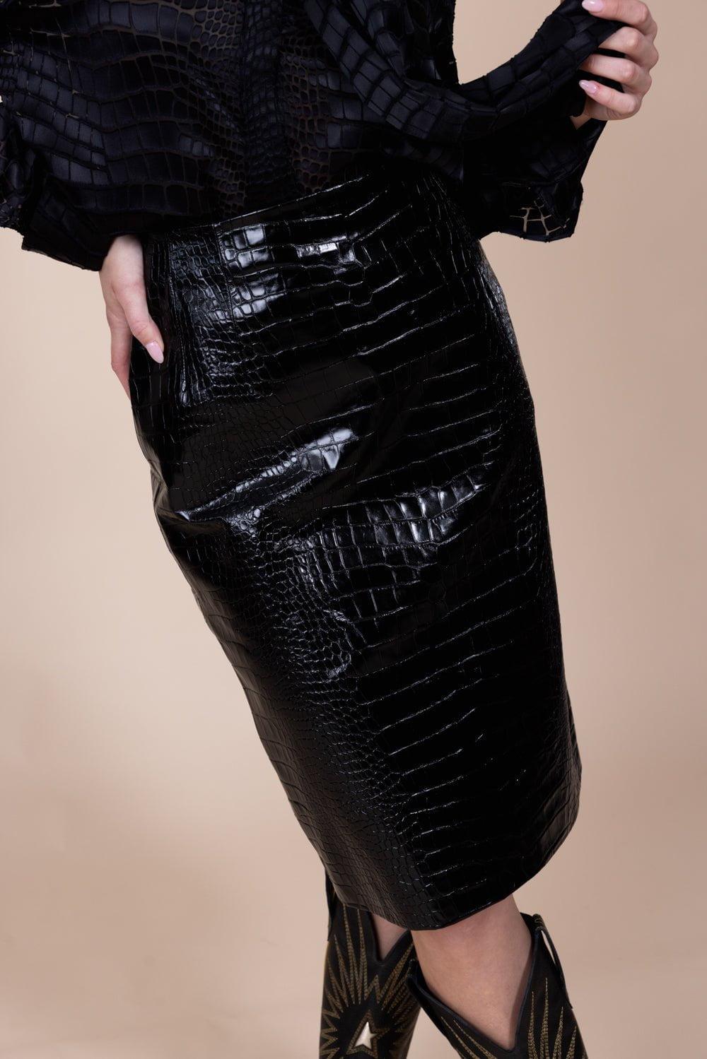 VERSACE-Croc-Effect Midi Skirt-