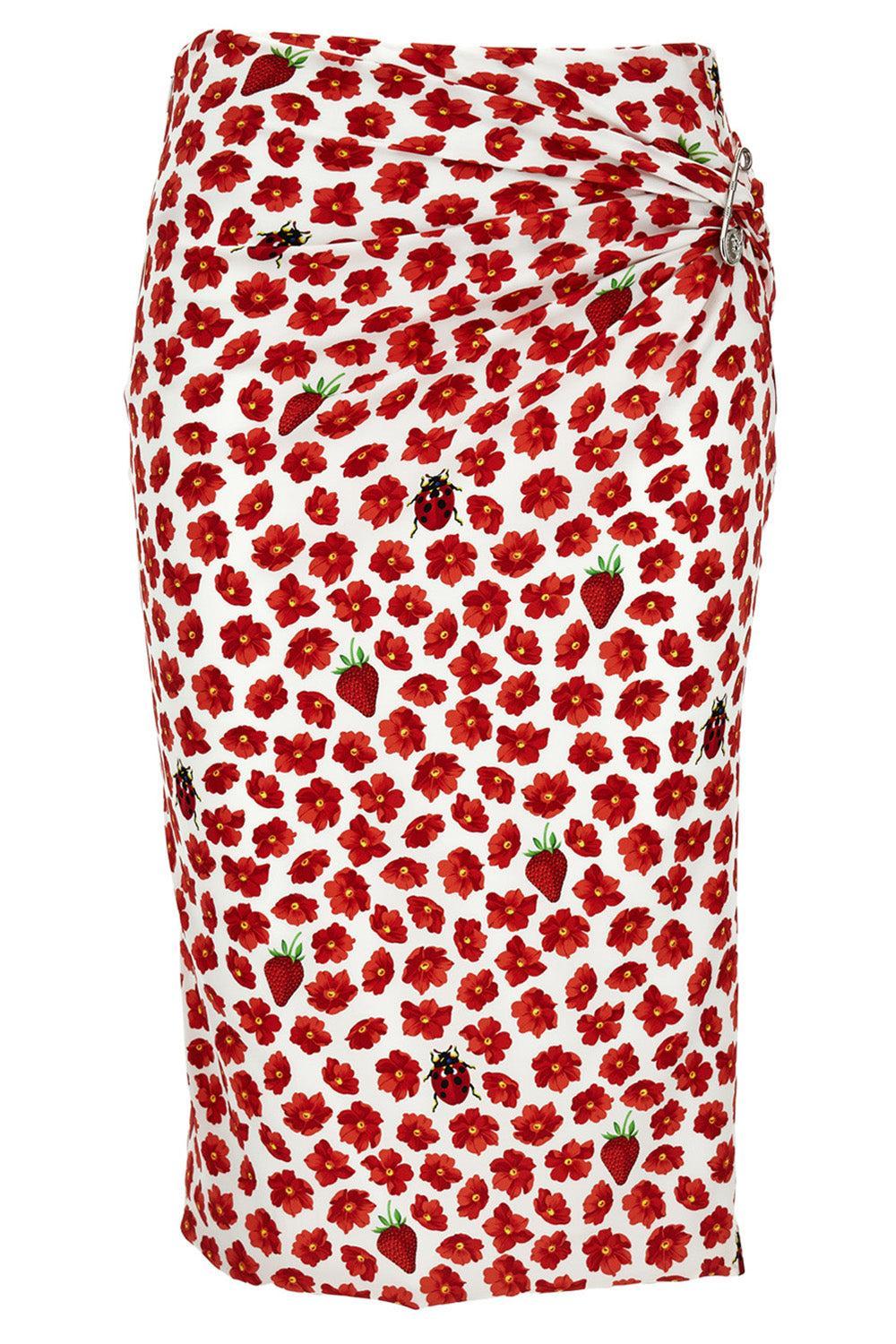 Gathered Midi Skirt-WHT RED-38-CLOTHINGSKIRTKNEE LENGT-VERSACE