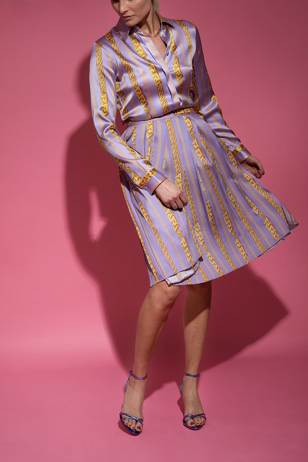 VERSACE-Long Sleeve Chain Print Button Down-