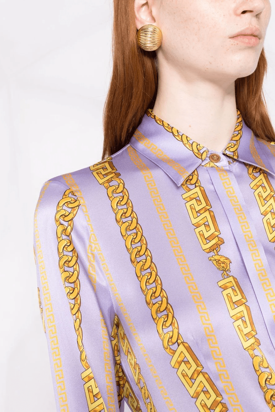 VERSACE-Long Sleeve Chain Print Button Down-