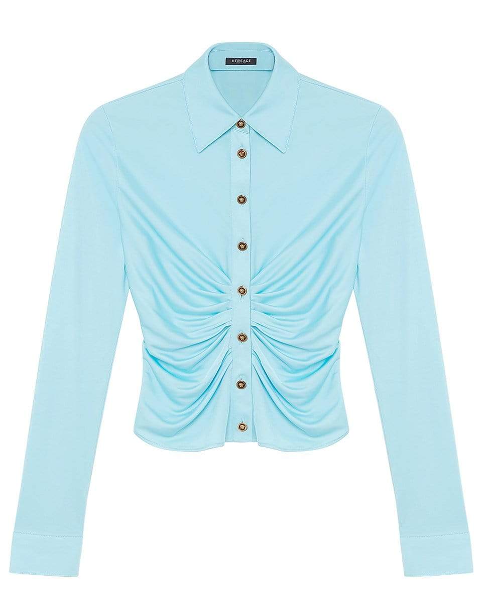 VERSACE-Long Sleeve Button Down Ruched Blouse-