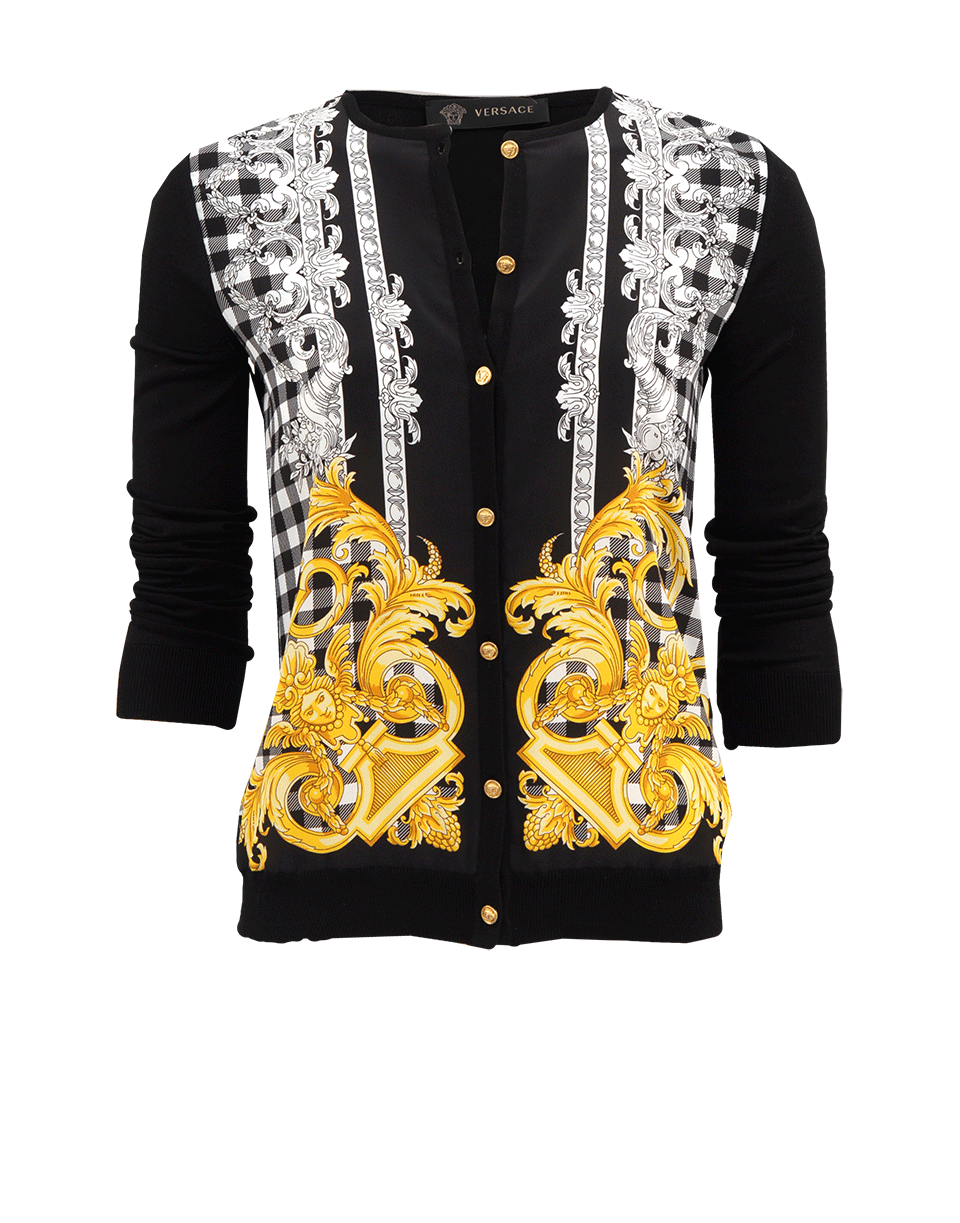 VERSACE-Long Sleeve Silk Front Cardigan-
