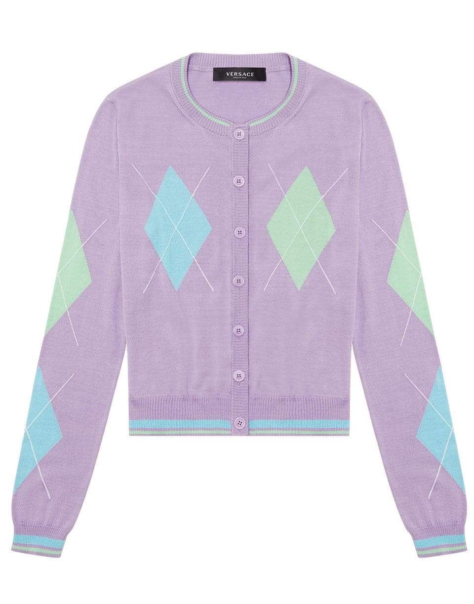 VERSACE-Argyle Intarsia Cashmere Cardigan-