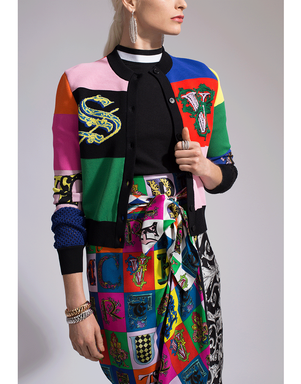 VERSACE-Color Block Cardigan-