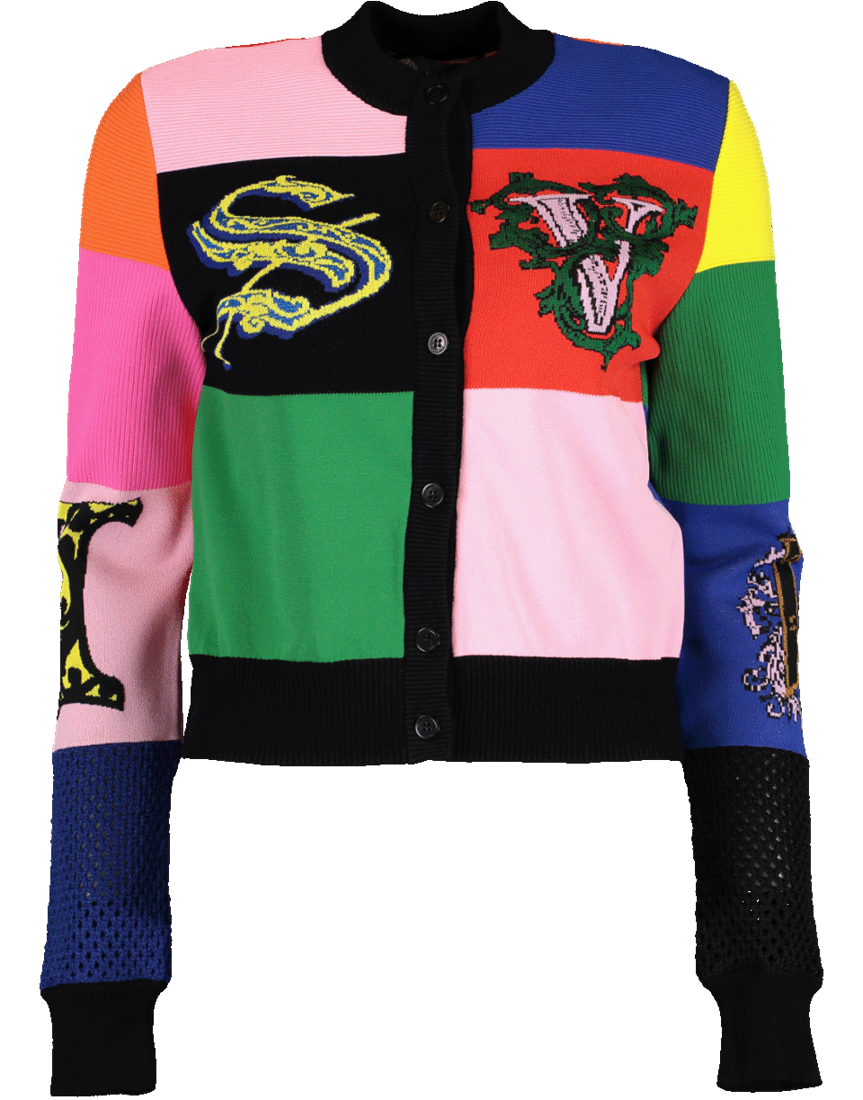 VERSACE-Color Block Cardigan-