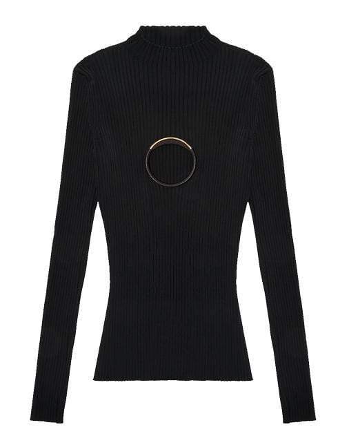VERSACE-Long Sleeve Mock Neck Knit Top-