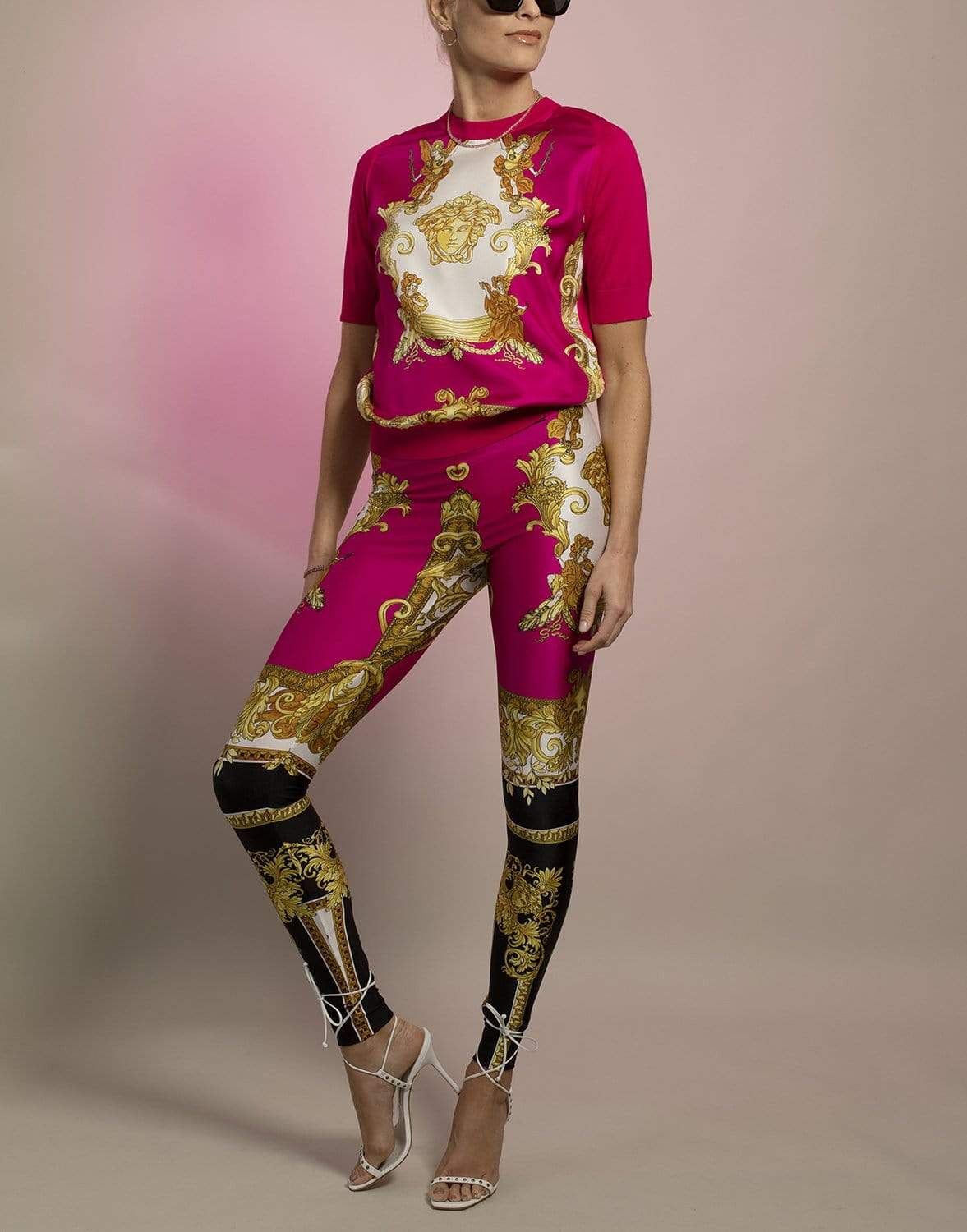VERSACE-Medusa Renaissance Print Insert Sweater-FUX/ORO
