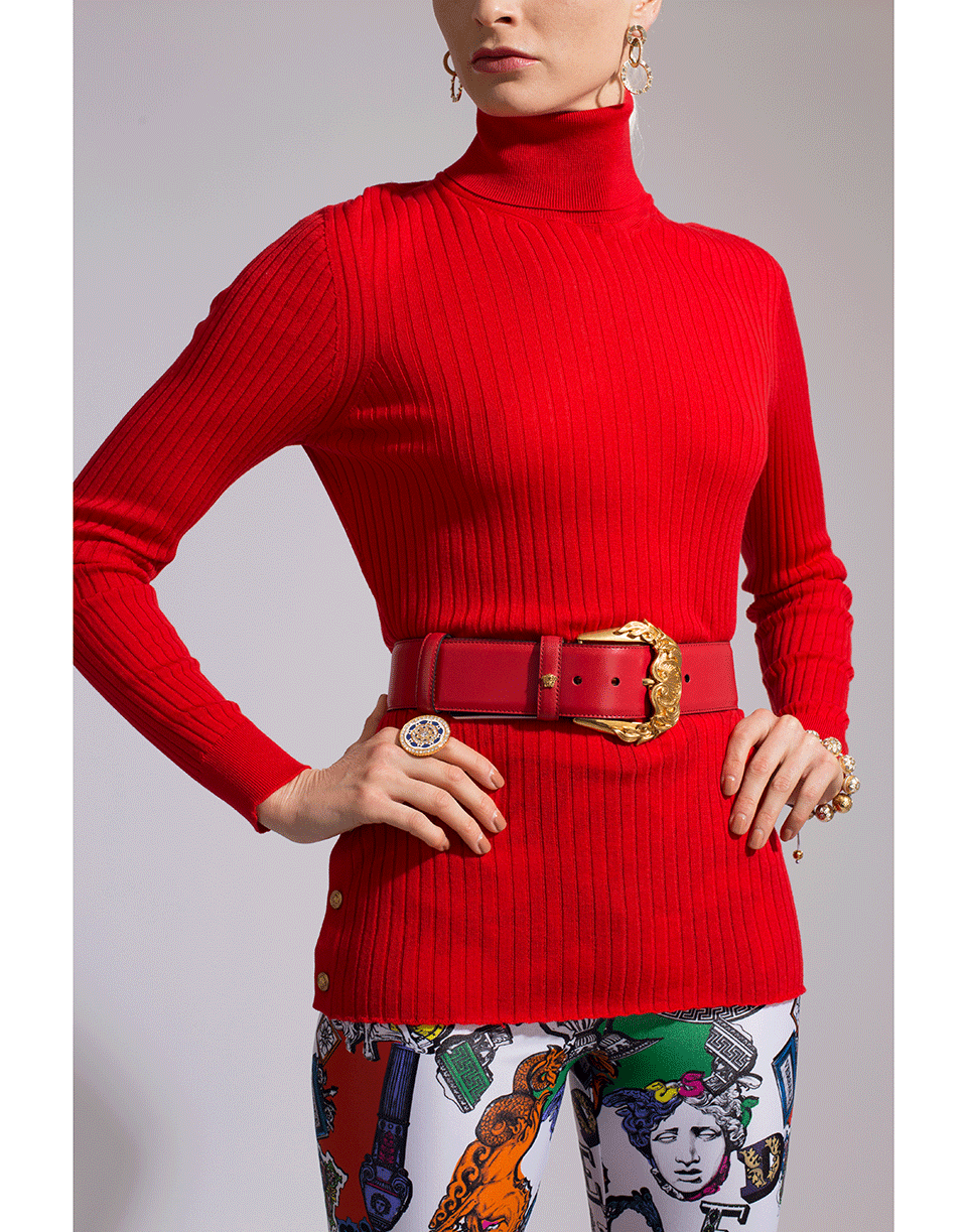 VERSACE-Ribbed Knit Turtleneck Top-