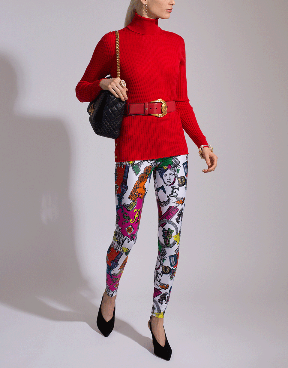 VERSACE-Ribbed Knit Turtleneck Top-