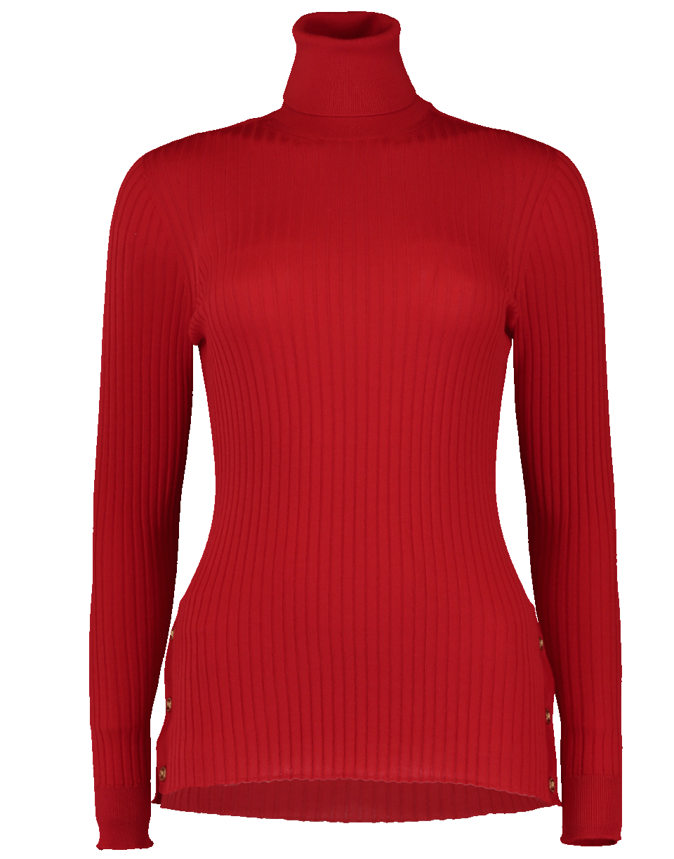 VERSACE-Ribbed Knit Turtleneck Top-