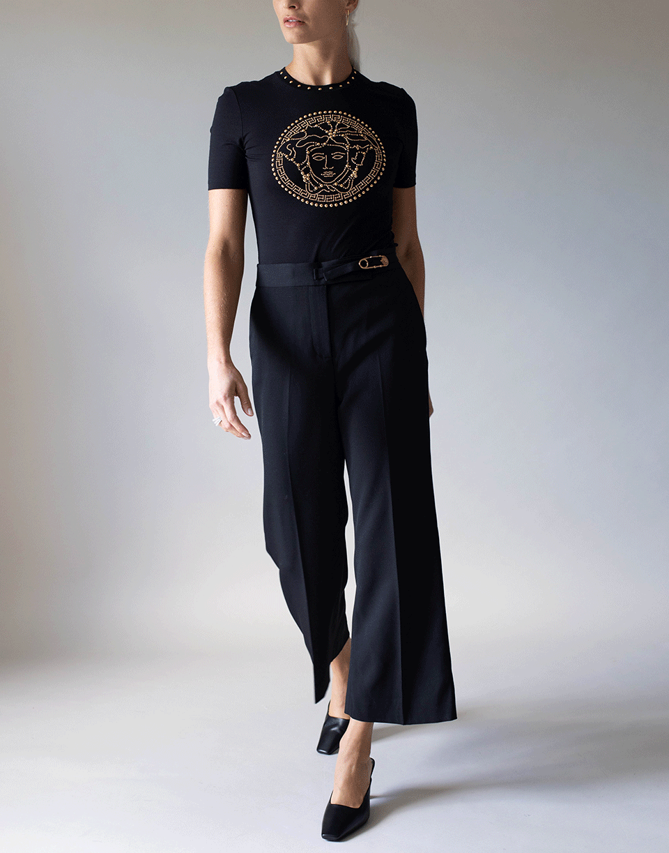 VERSACE-Globe Gold Stud Logo Tee-