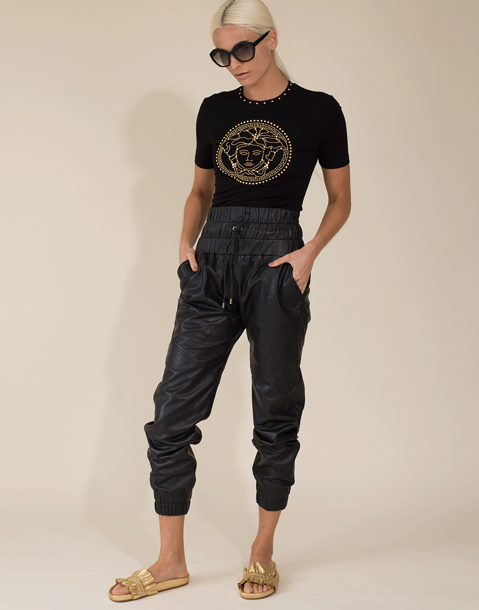 VERSACE-Globe Gold Stud Logo Tee-