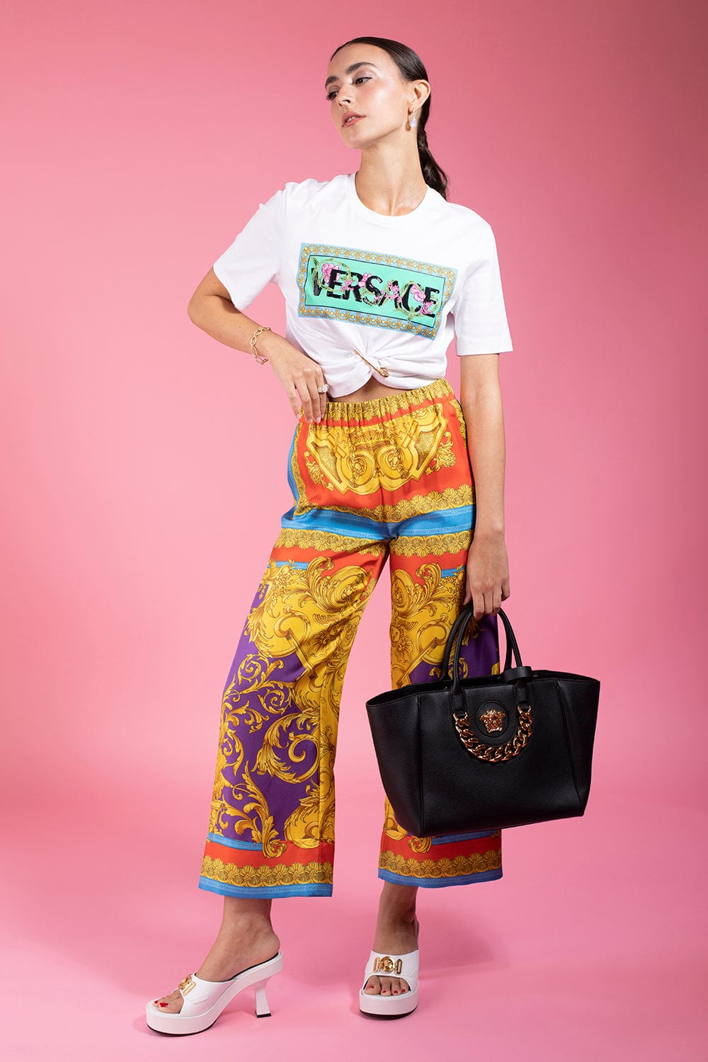 VERSACE-Cropped Embroidered T Shirt-