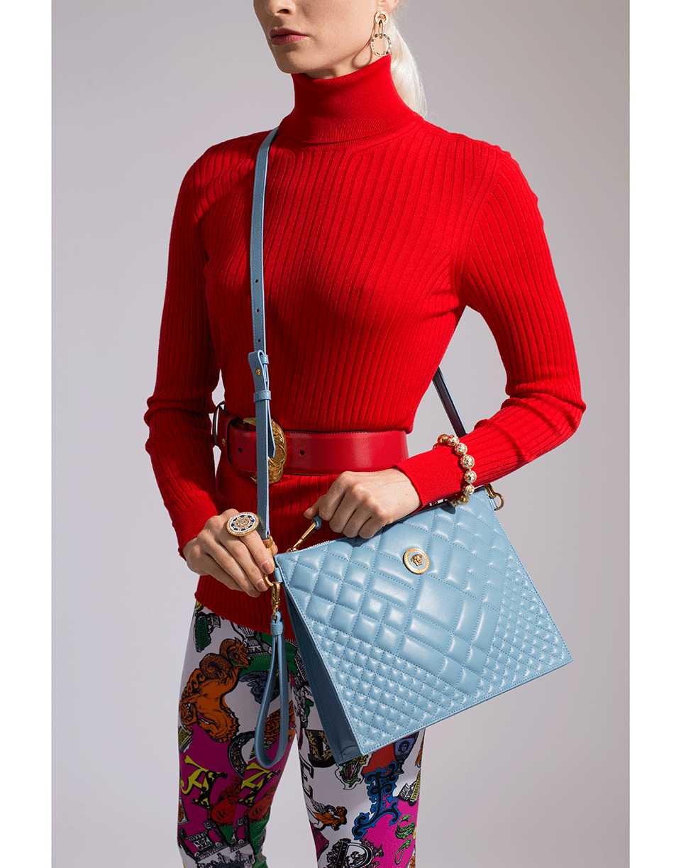 VERSACE-Quilted Chain Wristlet-DSK BLUE