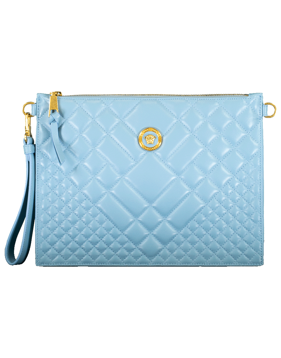 VERSACE-Quilted Chain Wristlet-DSK BLUE