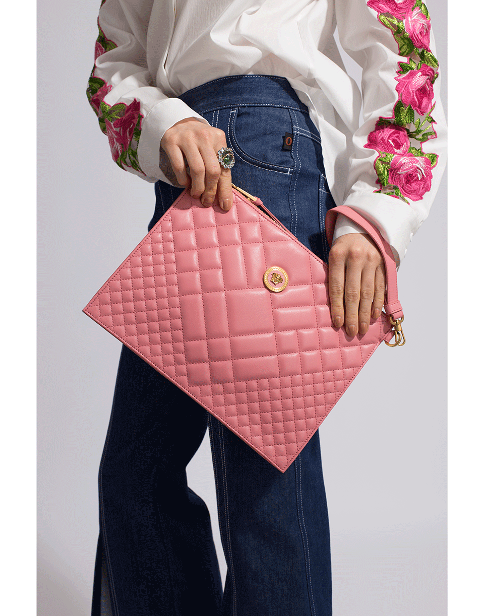 VERSACE-Quilted Chain Wristlet-PINK