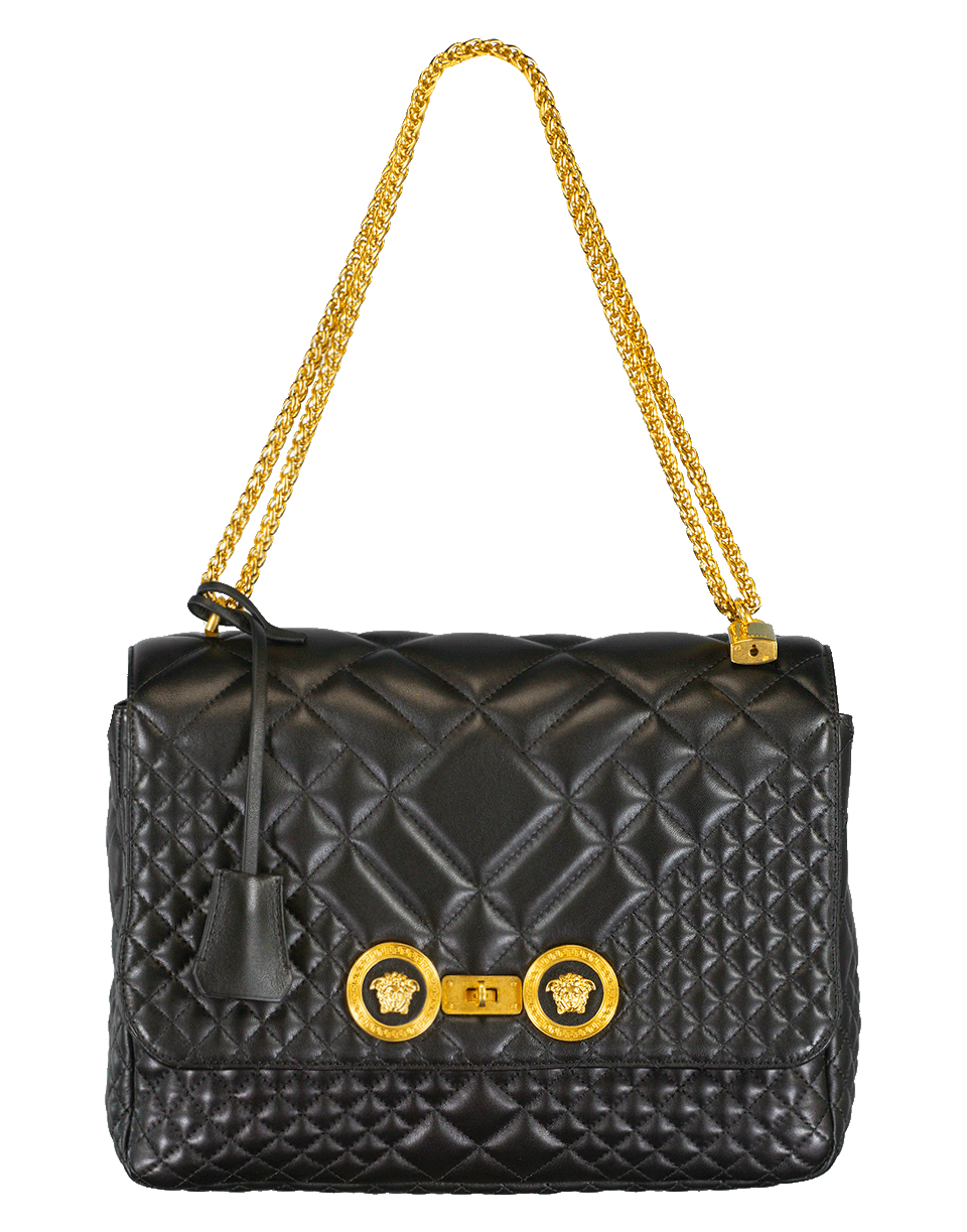 VERSACE-Large Quilted Foldover Chain Bag-BLACK