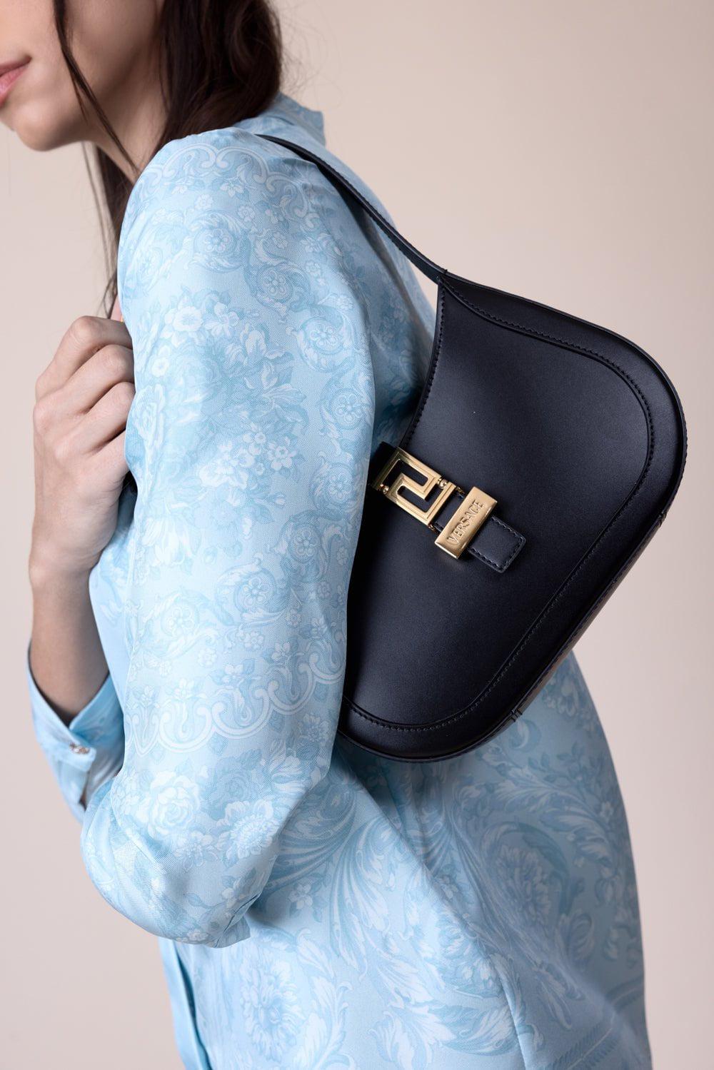 VERSACE-Greca Goddess Small Hobo Bag - Black-BLACK