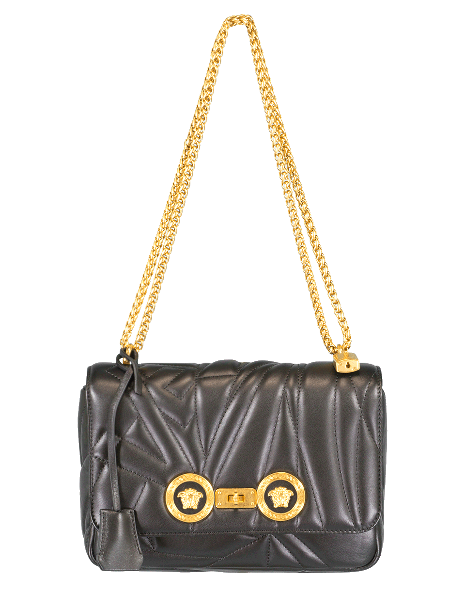 VERSACE-Quilt Logo Medium Tribute Bag-NERO/ORO