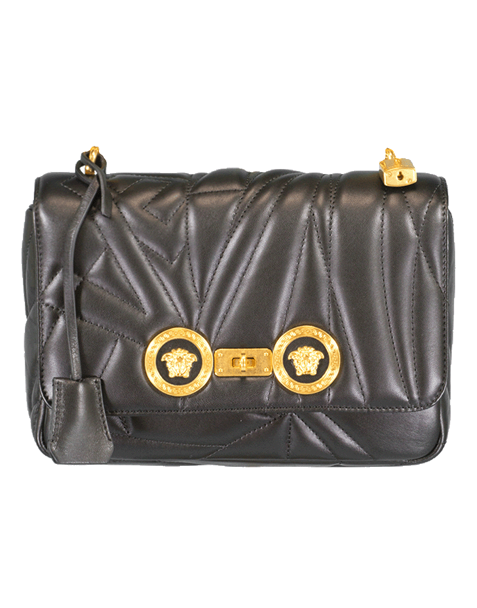 VERSACE-Quilt Logo Medium Tribute Bag-NERO/ORO