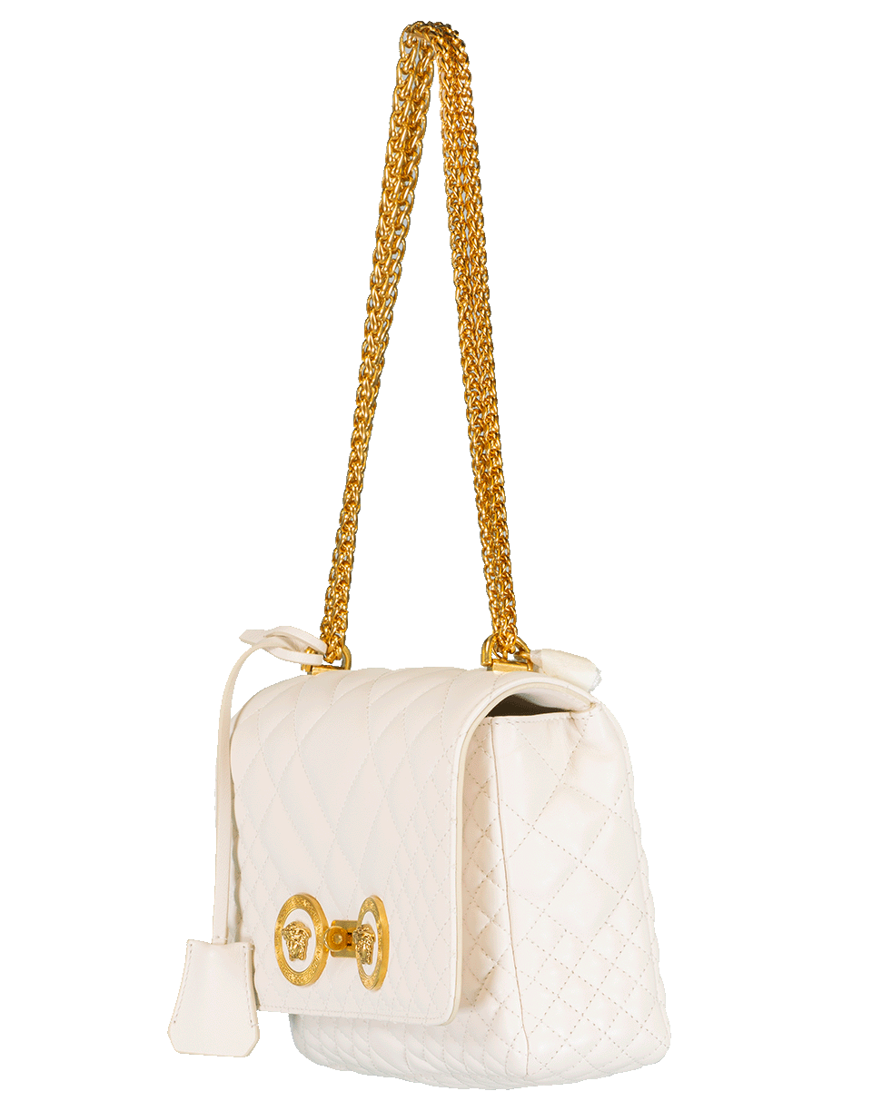 VERSACE-Quilted Foldover Chain Bag-OFFWHT