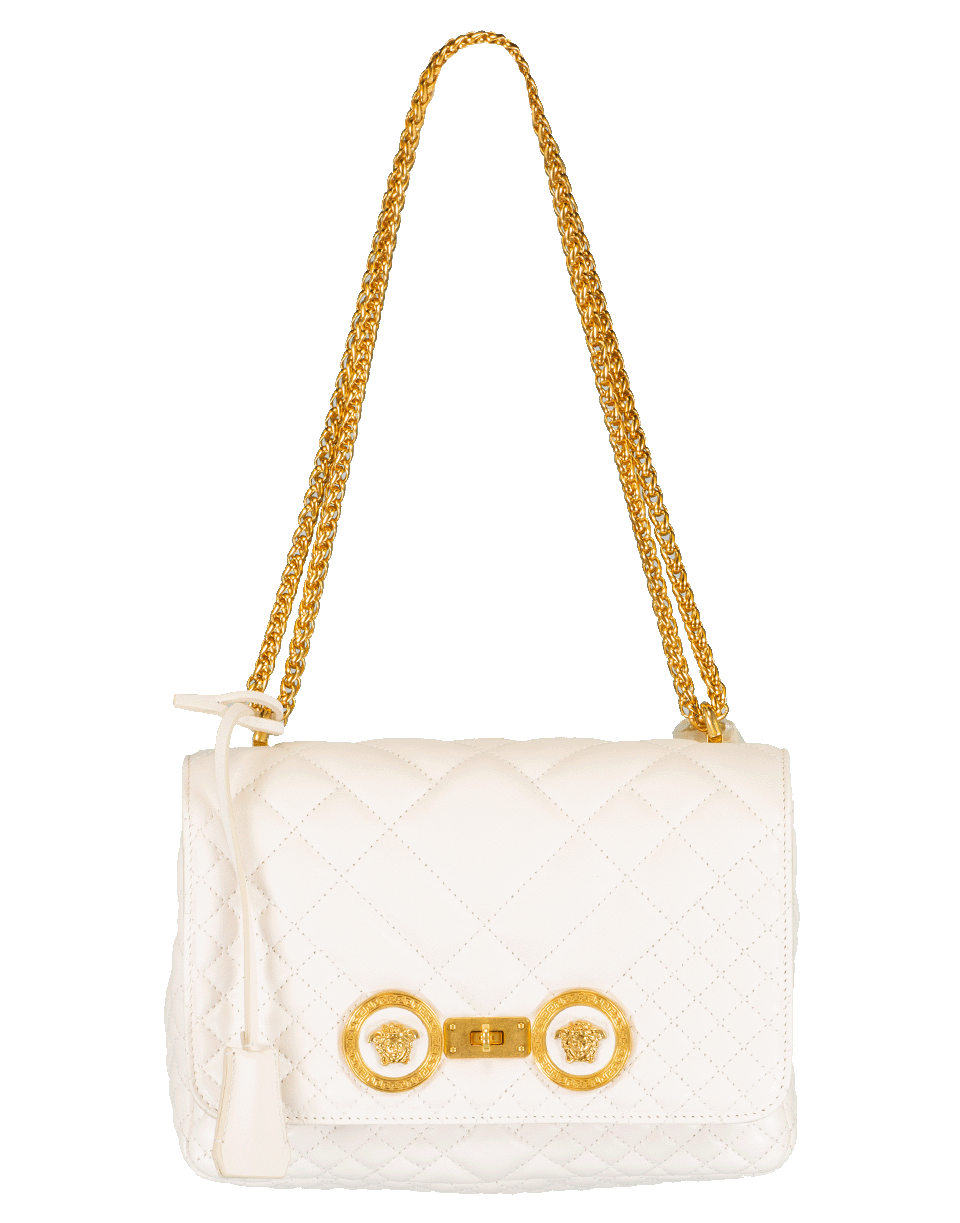 VERSACE-Quilted Foldover Chain Bag-OFFWHT